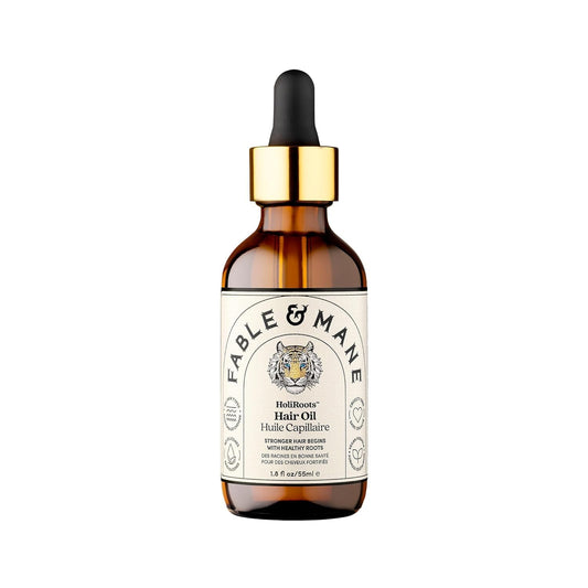 Fable and Mane Hair Oil - HoliRoots Strengthening Serum for Damaged, Frizzy Hair with Ashwagandha, Castor Oil & Scalp Treatment - 1.8FL oz